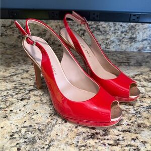 Elegant Red Peep Toe Slingback Heels